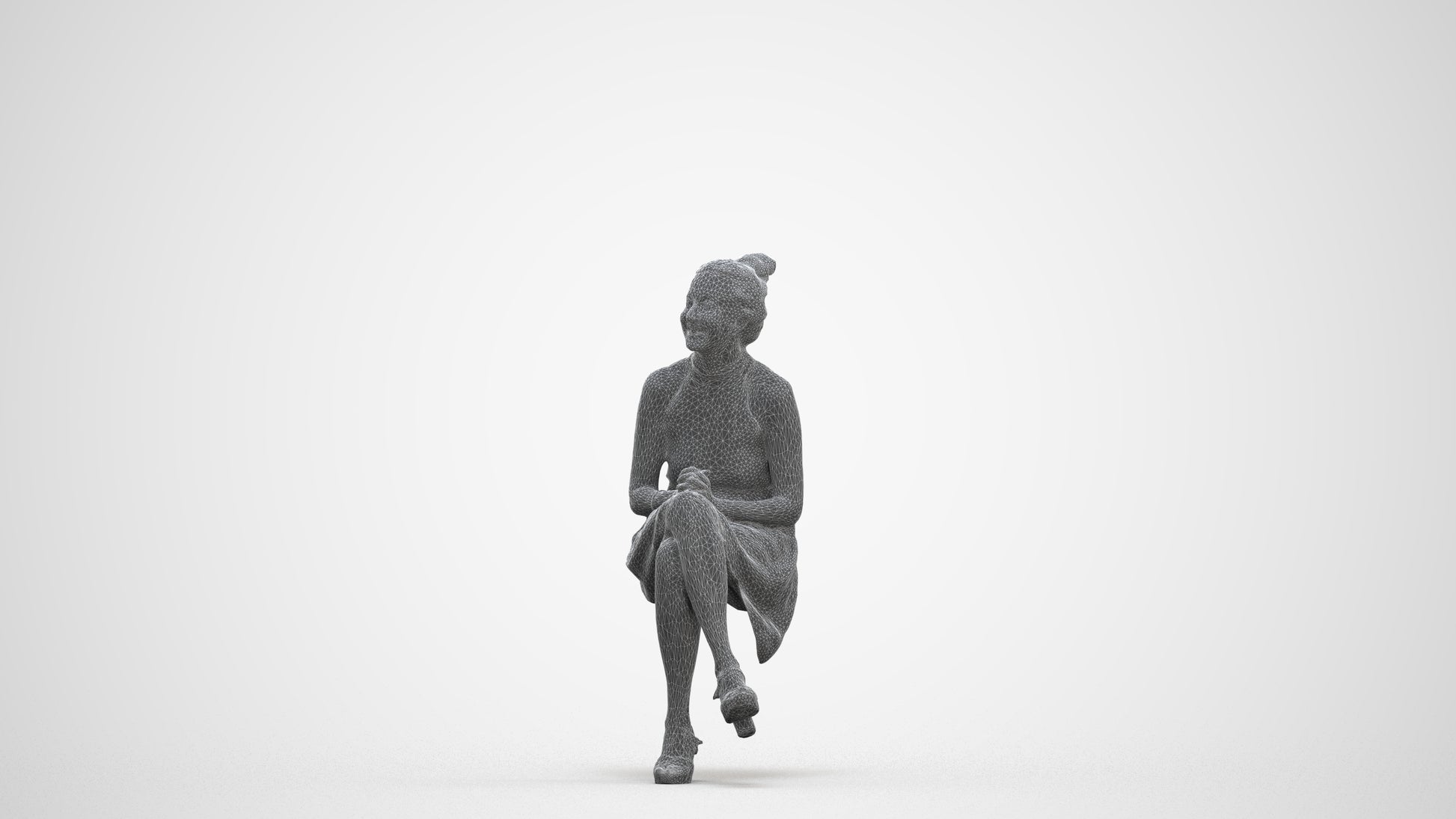 realistic 3D woman formal sitting, scanned archviz people for Blender and 3ds Max, three-quarter front view render
