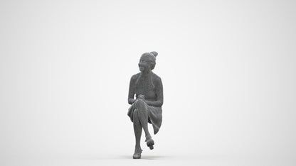 realistic 3D woman formal sitting, scanned archviz people for Blender and 3ds Max, three-quarter front view render