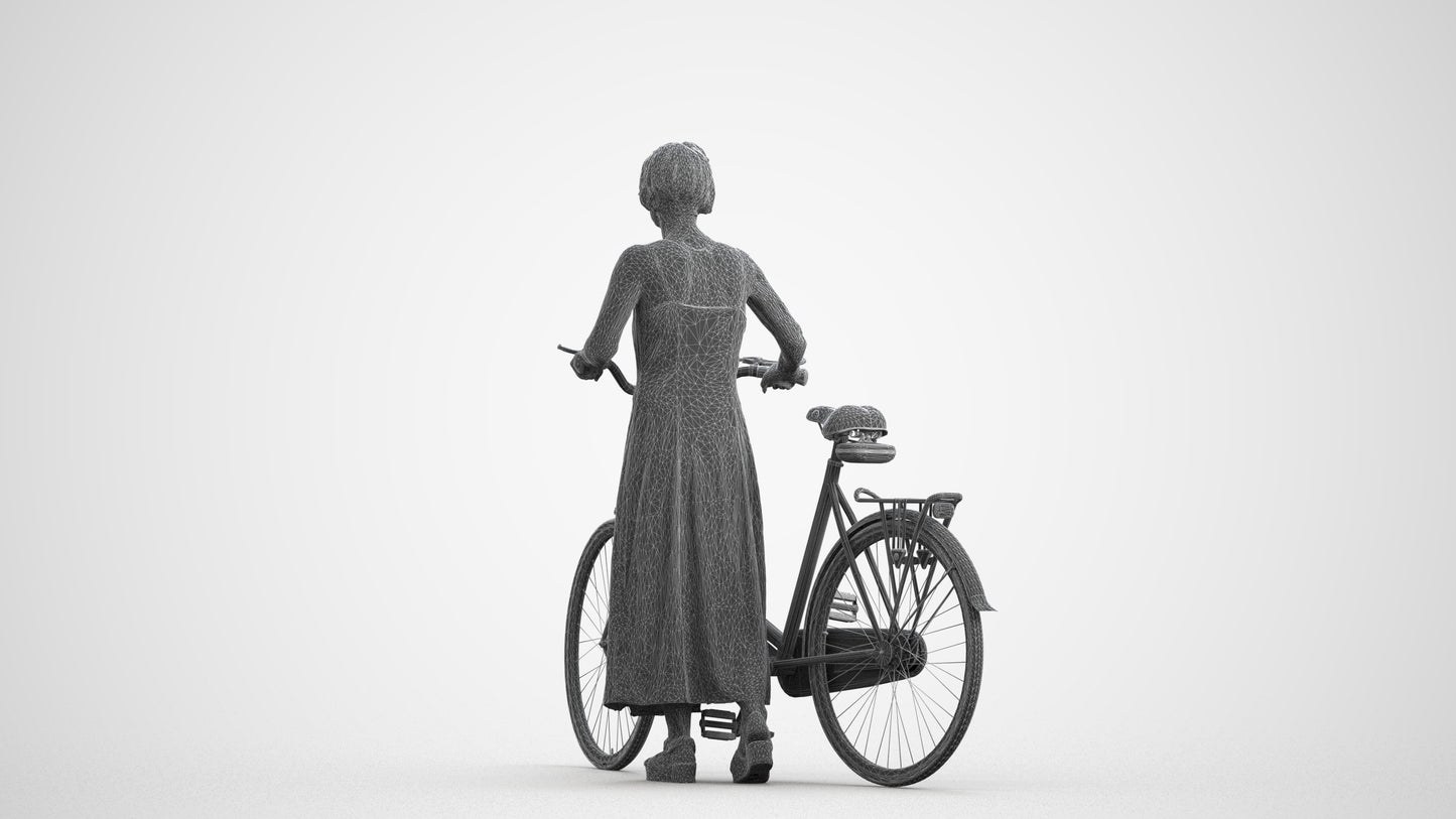 scanned 3D senior woman cycling, photogrammetry people for Enscape and V-Ray, wireframe front view