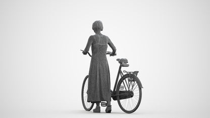 scanned 3D senior woman cycling, photogrammetry people for Enscape and V-Ray, wireframe front view