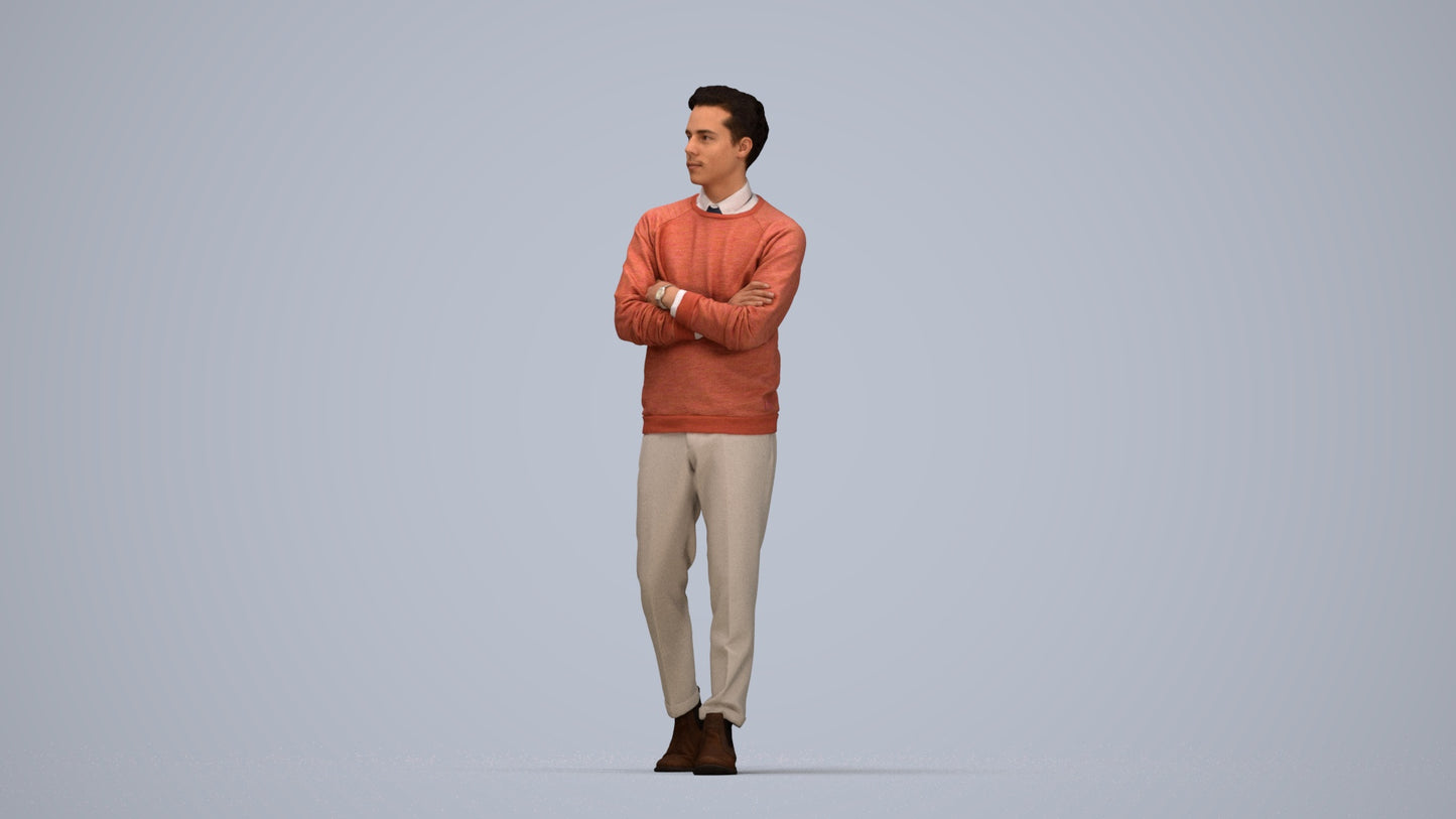 3D people model man casual walking, scanned human for 3ds Max rendering, top-down view render