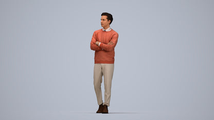 3D people model man casual walking, scanned human for 3ds Max rendering, top-down view render