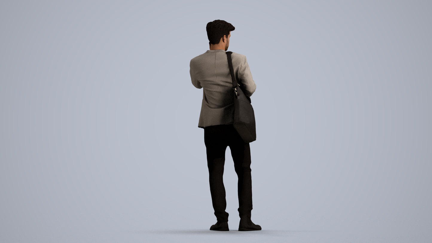 3D scanned man standing business, photorealistic archviz people for Enscape and SketchUp, front view render