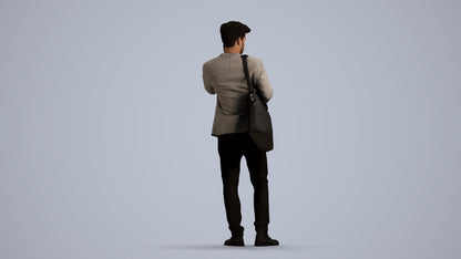 3D scanned man standing business, photorealistic archviz people for Enscape and SketchUp, front view render