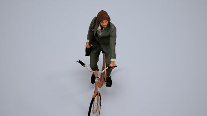 3D human model man business cycling, photogrammetry scanned person for archviz, back view render