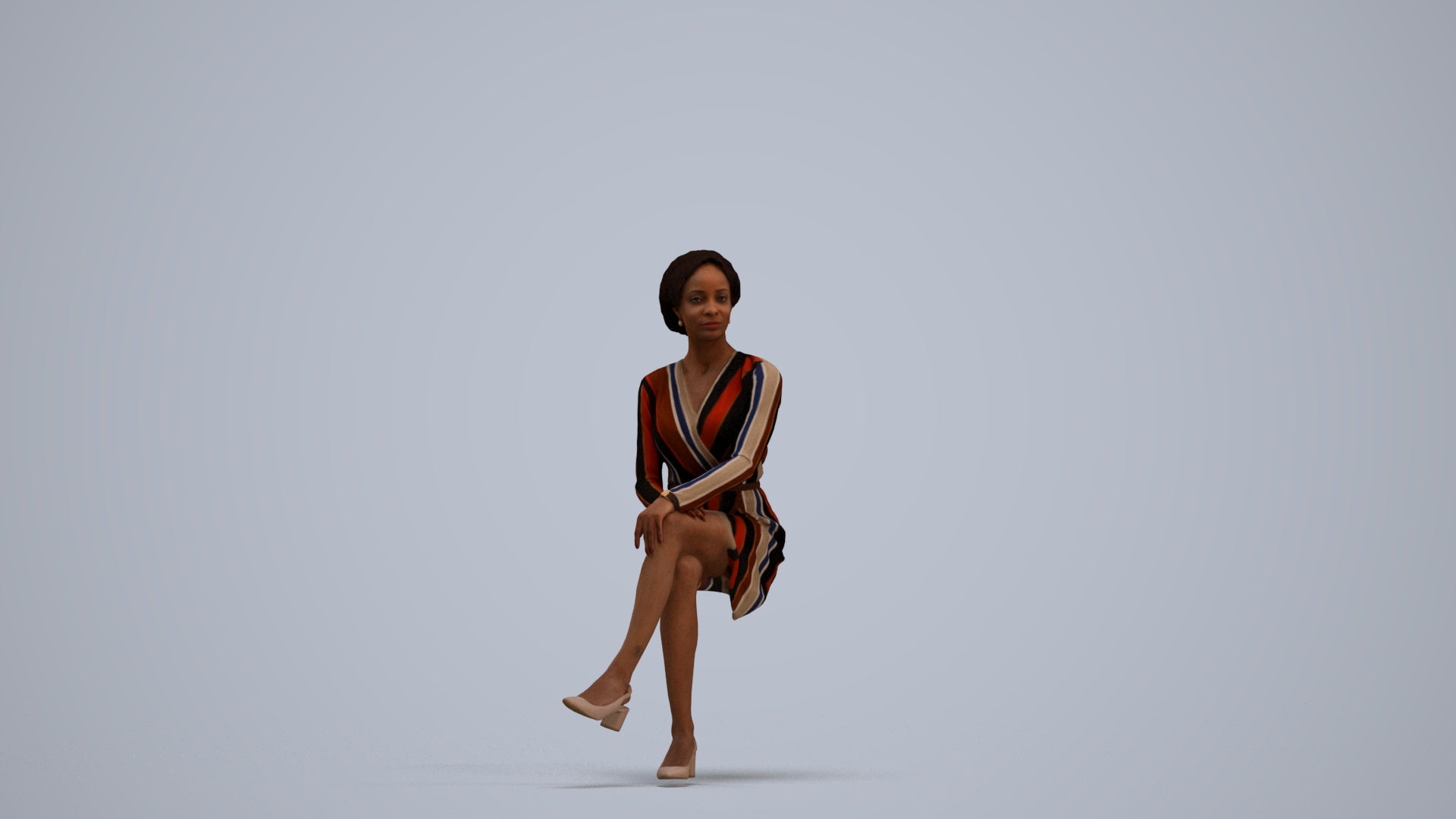 3D people model woman casual sitting, scanned human for 3ds Max rendering, standing pose render