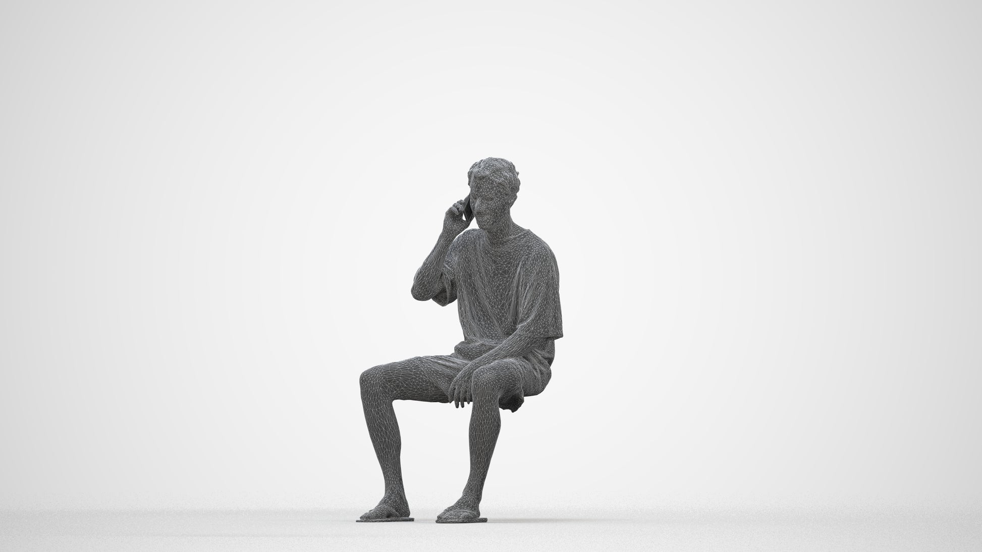 scanned 3D man casual sitting, photogrammetry people for Enscape and V-Ray, wireframe back view