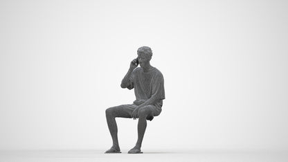 scanned 3D man casual sitting, photogrammetry people for Enscape and V-Ray, wireframe back view