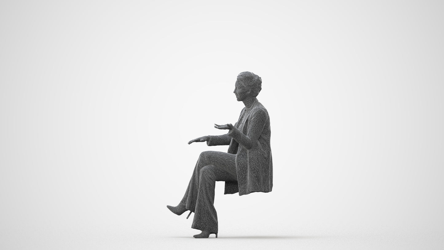 3D scanned woman sitting business, photorealistic archviz people for Enscape and SketchUp, square thumbnail