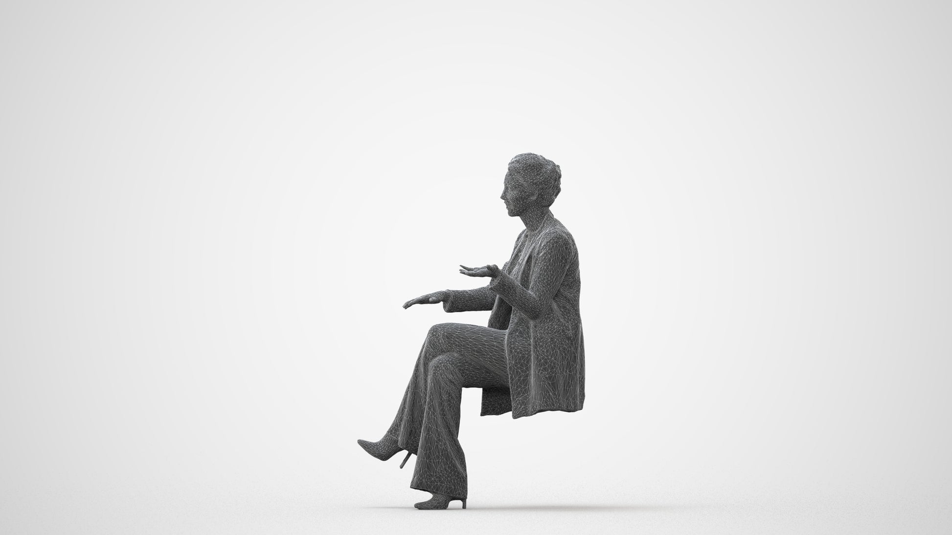 3D scanned woman sitting business, photorealistic archviz people for Enscape and SketchUp, square thumbnail