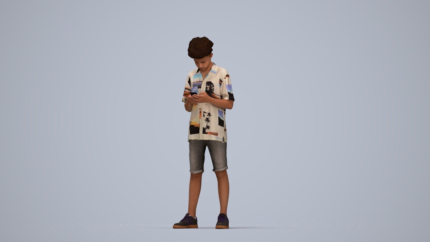 realistic 3D human boy casual kids, archviz people FBX OBJ for Blender, top-down view render