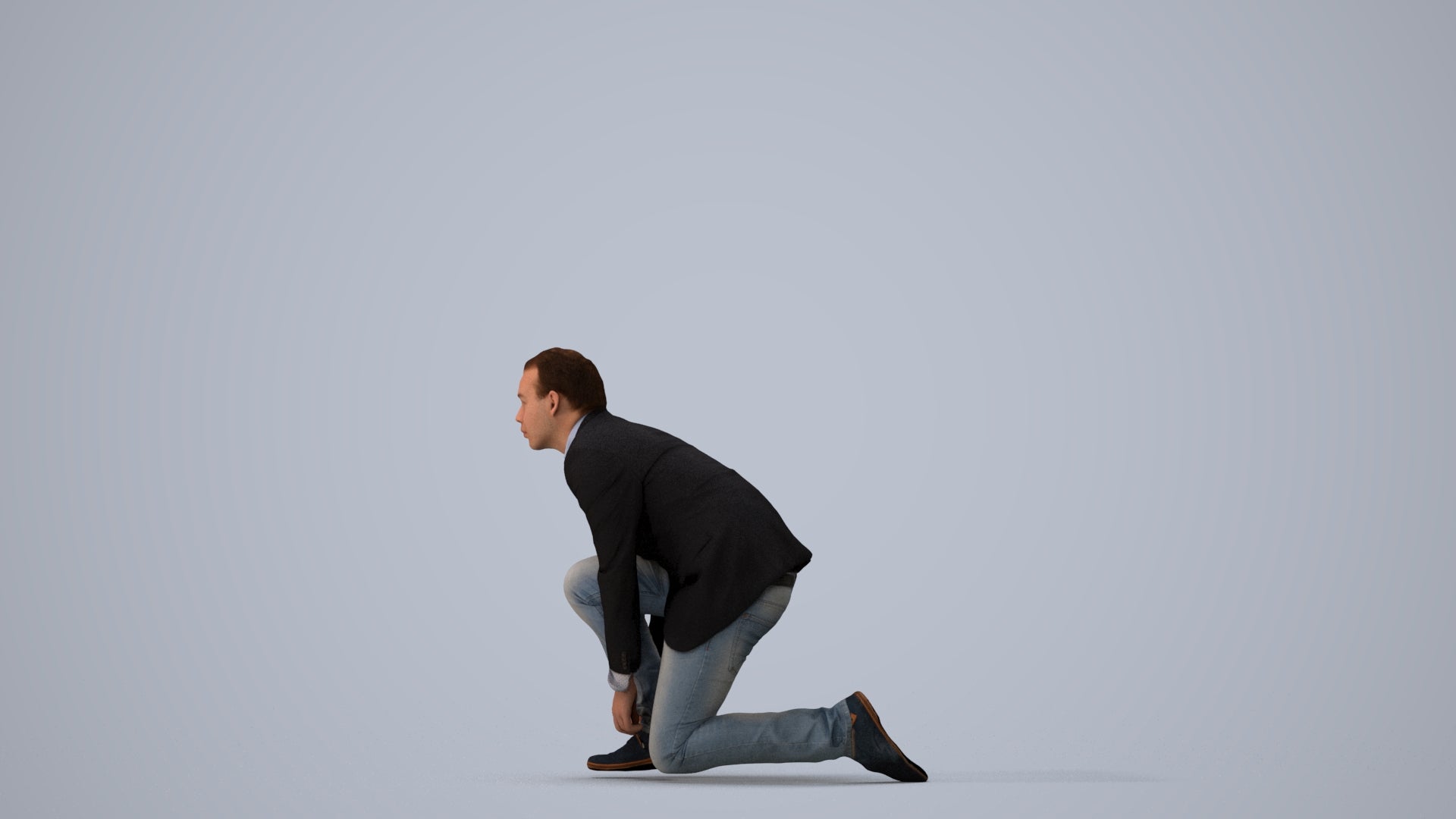 scanned 3D man business standing, photogrammetry people for Enscape and V-Ray, three-quarter view render