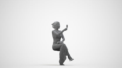 3D people model woman formal sitting, scanned human for 3ds Max rendering, wireframe side view