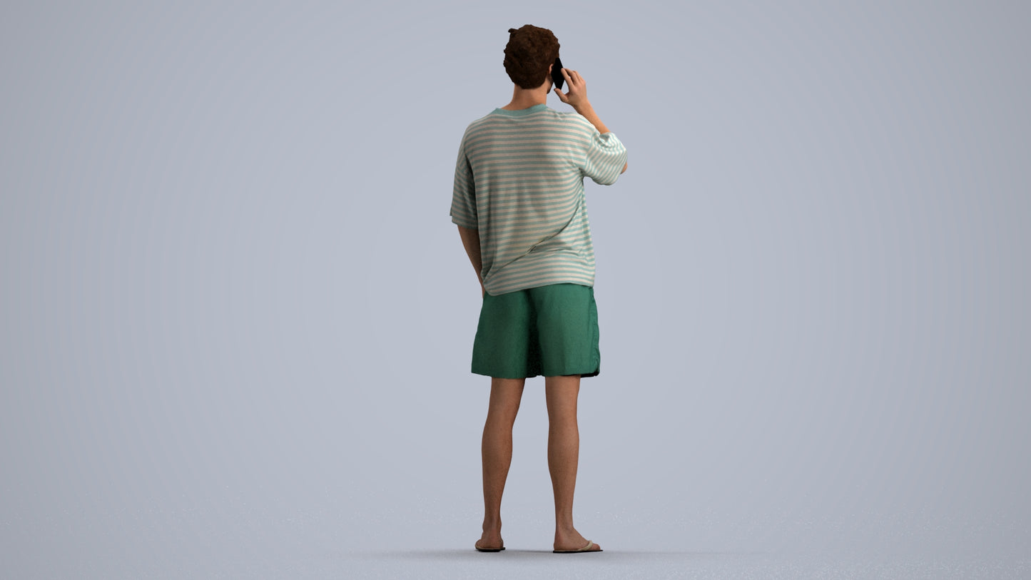 3D human model man casual standing, photogrammetry scanned person for archviz, front view render