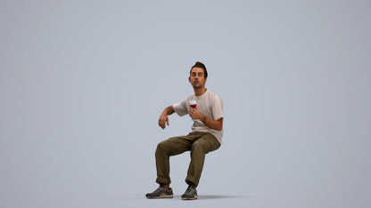 3D human model man casual sitting, photogrammetry scanned person for archviz, standing pose render