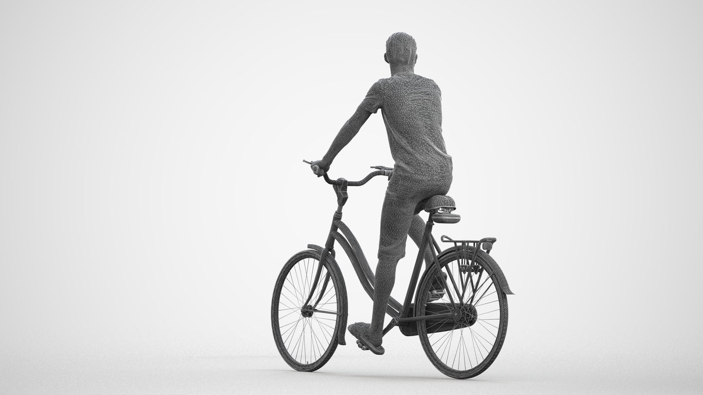 scanned 3D boy casual cycling, photogrammetry people for Enscape and V-Ray, wireframe front view