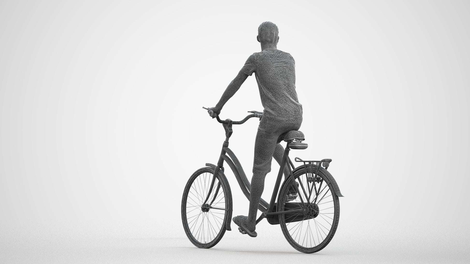 scanned 3D boy casual cycling, photogrammetry people for Enscape and V-Ray, wireframe front view
