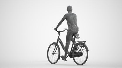 scanned 3D boy casual cycling, photogrammetry people for Enscape and V-Ray, wireframe front view