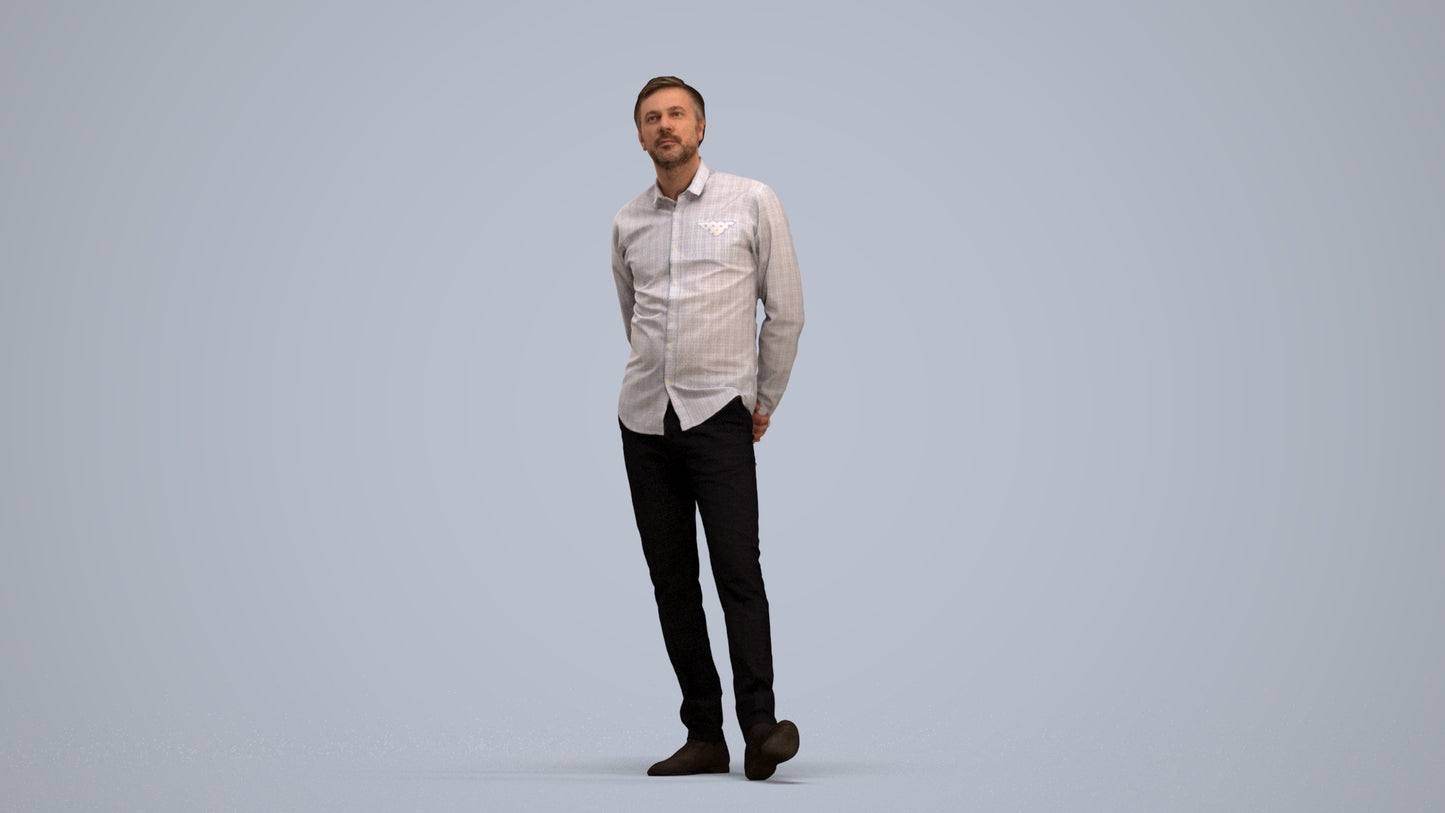 photogrammetry 3D man business standing, realistic human model archviz FBX, standing pose render