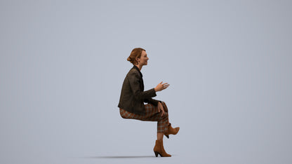 3D people model woman business sitting, scanned human for 3ds Max rendering, side view render