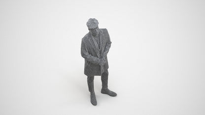 realistic 3D human man business standing, archviz people FBX OBJ for Blender, wireframe three-quarter view