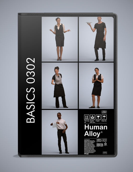 realistic 3D humans hospitality pack, 5 archviz people FBX OBJ for Blender
