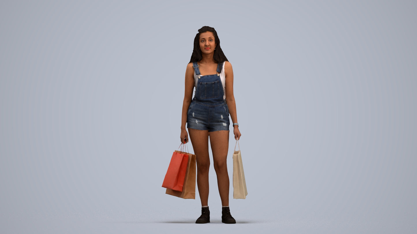photogrammetry 3D woman casual shopping, realistic human model archviz FBX, standing pose render