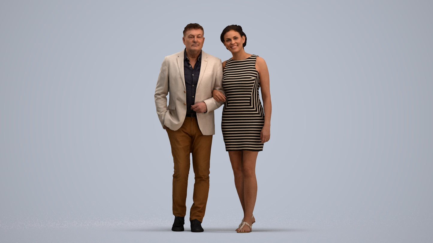 3D people model woman casual couple, scanned human for 3ds Max rendering, standing pose render