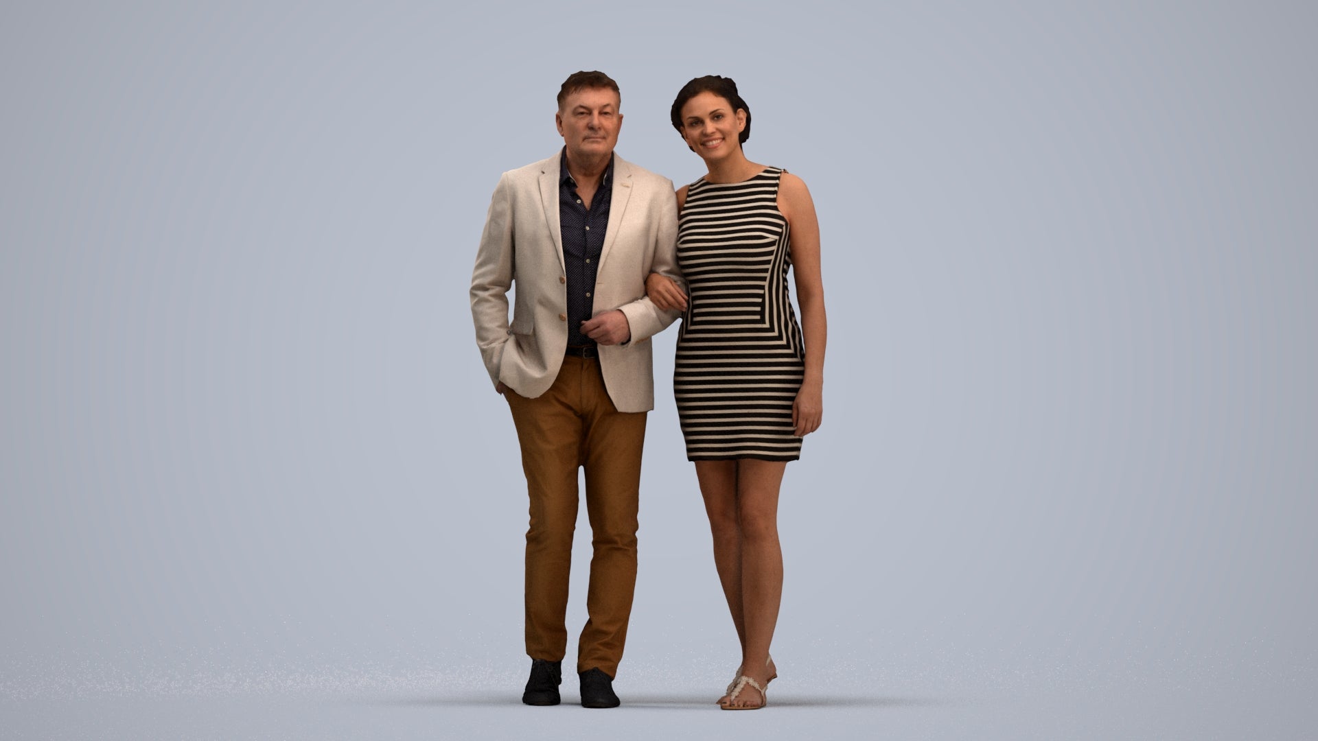 3D people model woman casual couple, scanned human for 3ds Max rendering, standing pose render