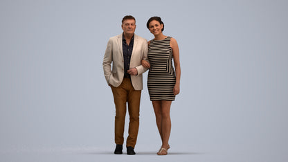 3D people model woman casual couple, scanned human for 3ds Max rendering, standing pose render