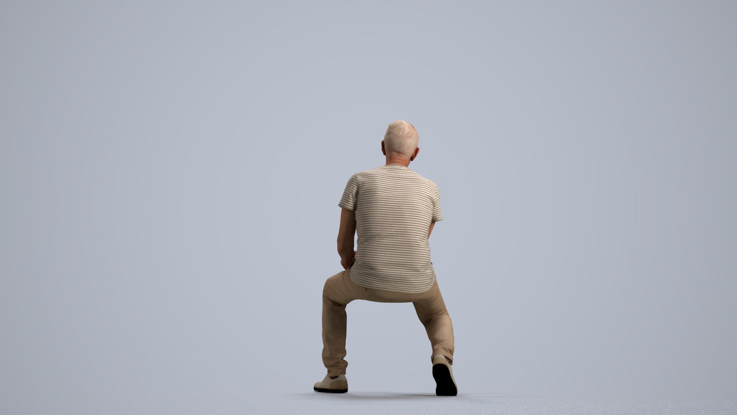 scanned 3D senior man casual sitting, photogrammetry people for Enscape and V-Ray, front view render