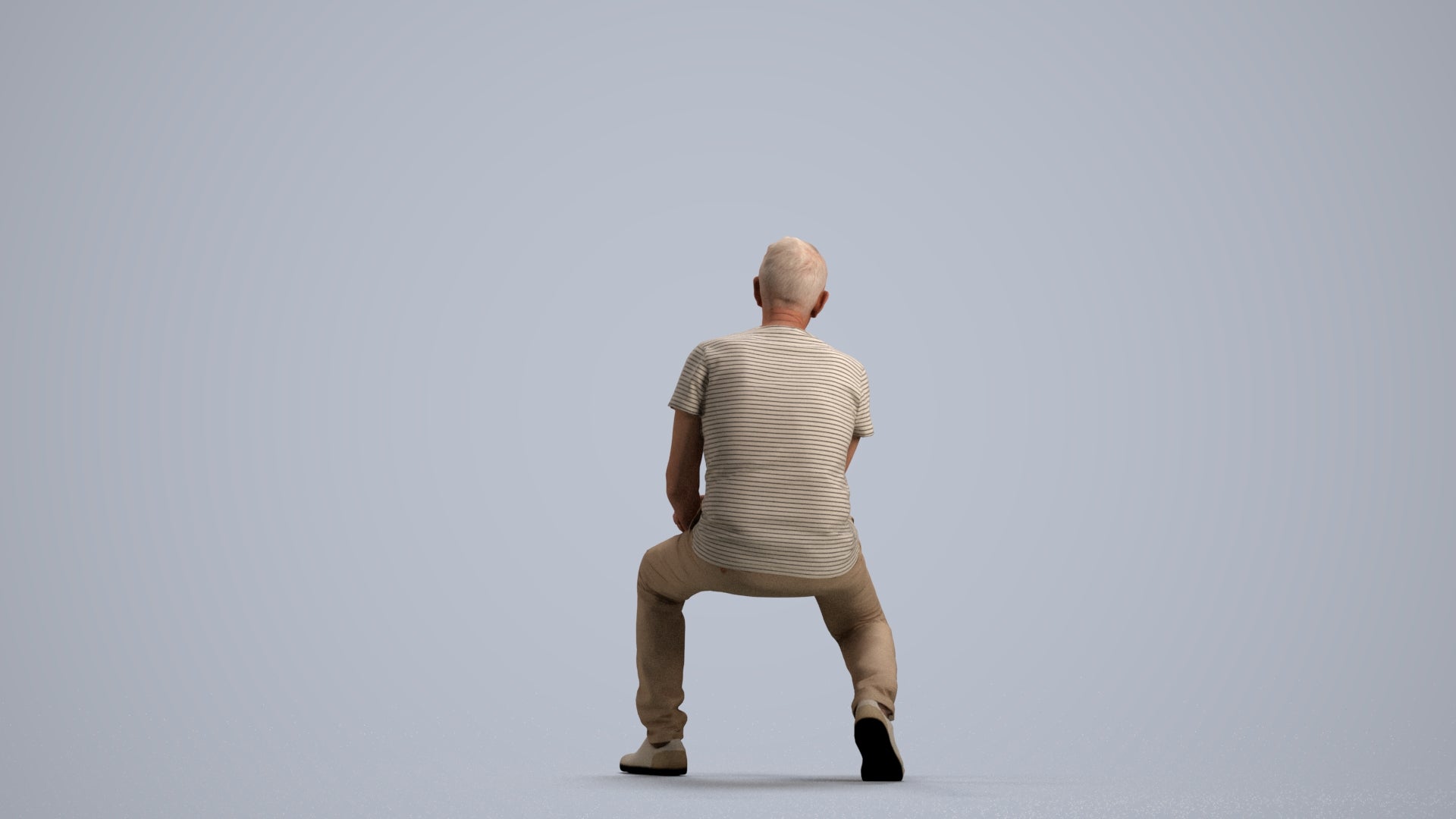 scanned 3D senior man casual sitting, photogrammetry people for Enscape and V-Ray, front view render