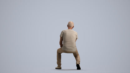 scanned 3D senior man casual sitting, photogrammetry people for Enscape and V-Ray, front view render
