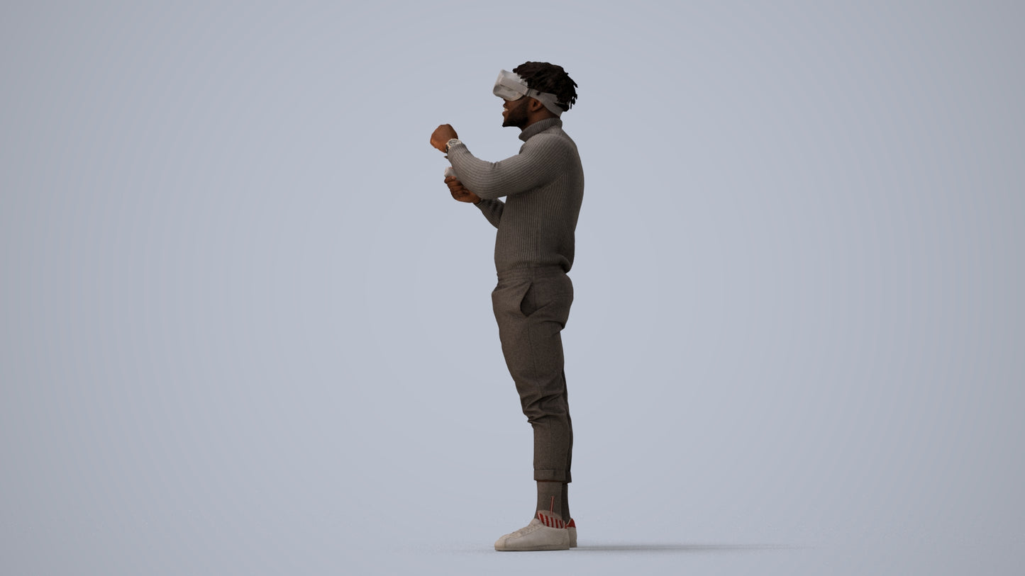 3D people model man casual standing, scanned human for 3ds Max rendering, three-quarter view render