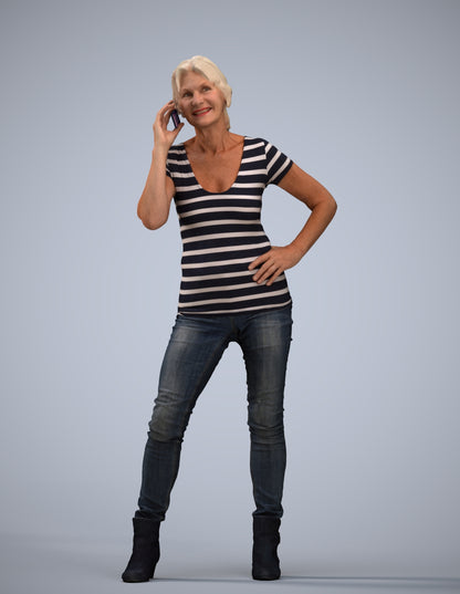 realistic 3D human senior woman casual standing, archviz people FBX OBJ for Blender