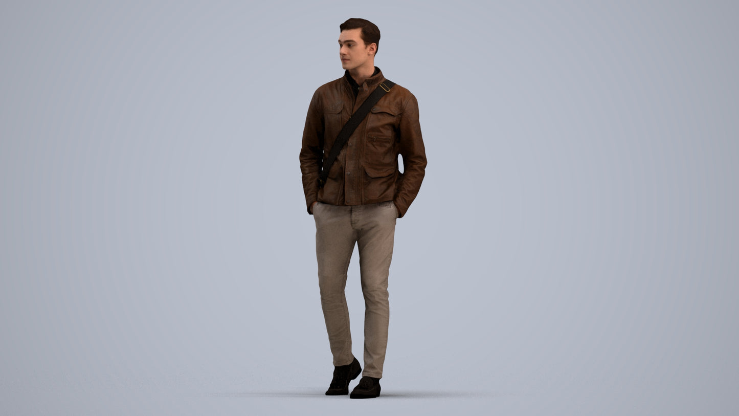 3D people model man casual walking, scanned human for 3ds Max rendering, standing pose render