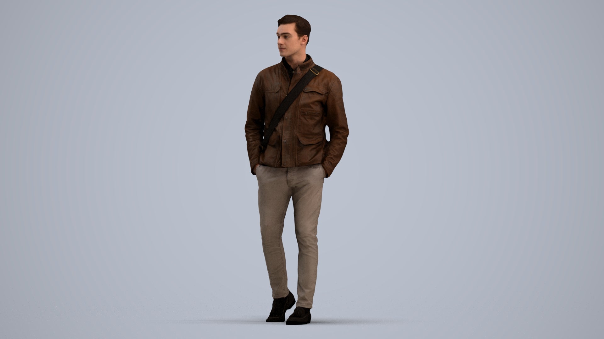 3D people model man casual walking, scanned human for 3ds Max rendering, standing pose render