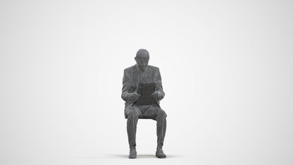 scanned 3D senior man business sitting, photogrammetry people for Enscape and V-Ray, three-quarter front view render