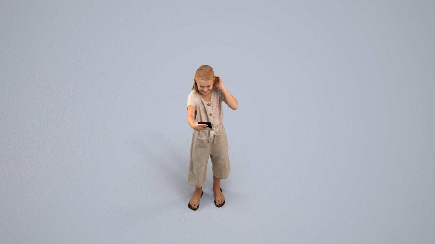 realistic 3D girl kids, scanned archviz people for Blender and 3ds Max, back view render