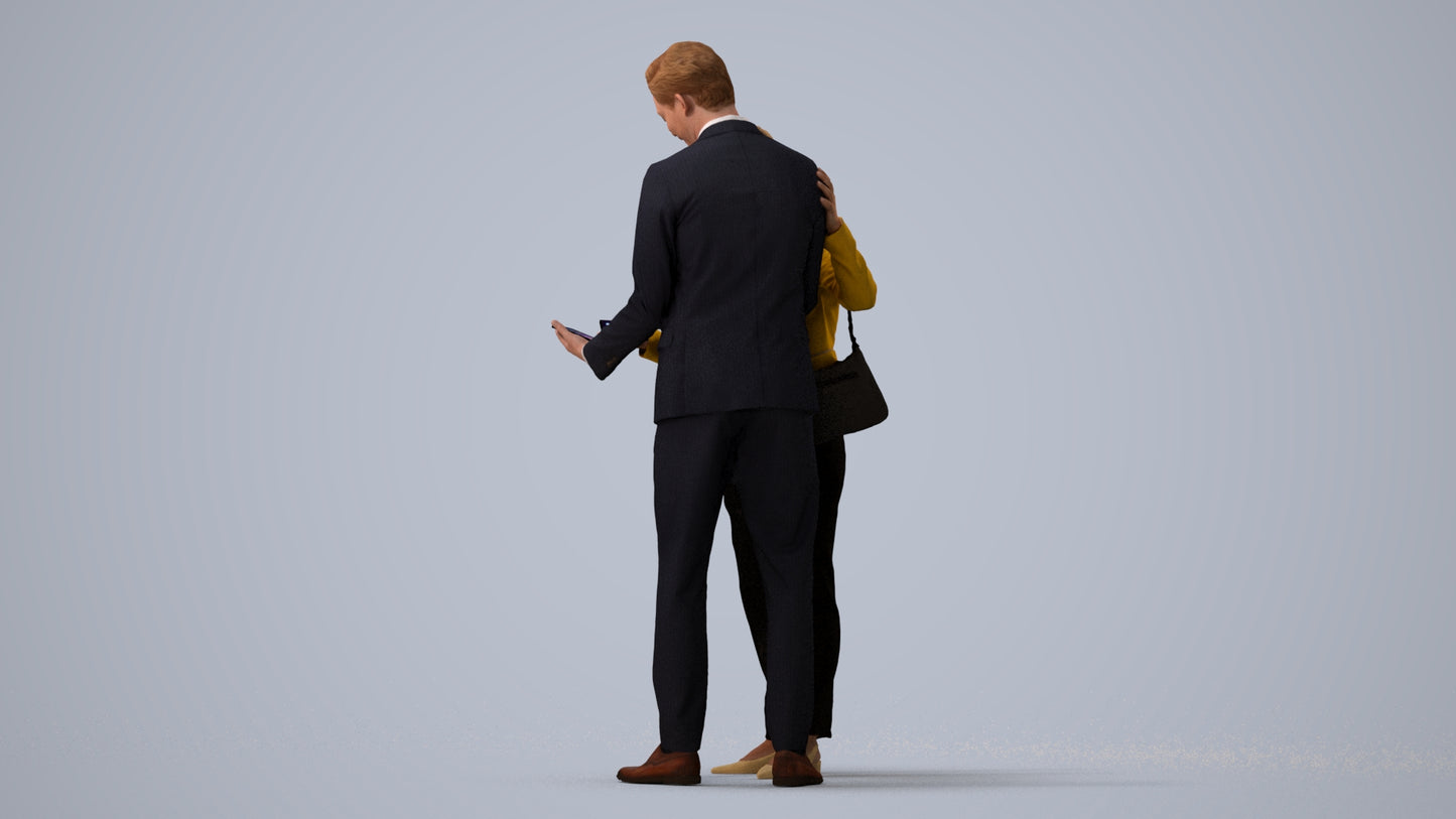 3D human model woman business, photogrammetry scanned person for archviz, three-quarter view render