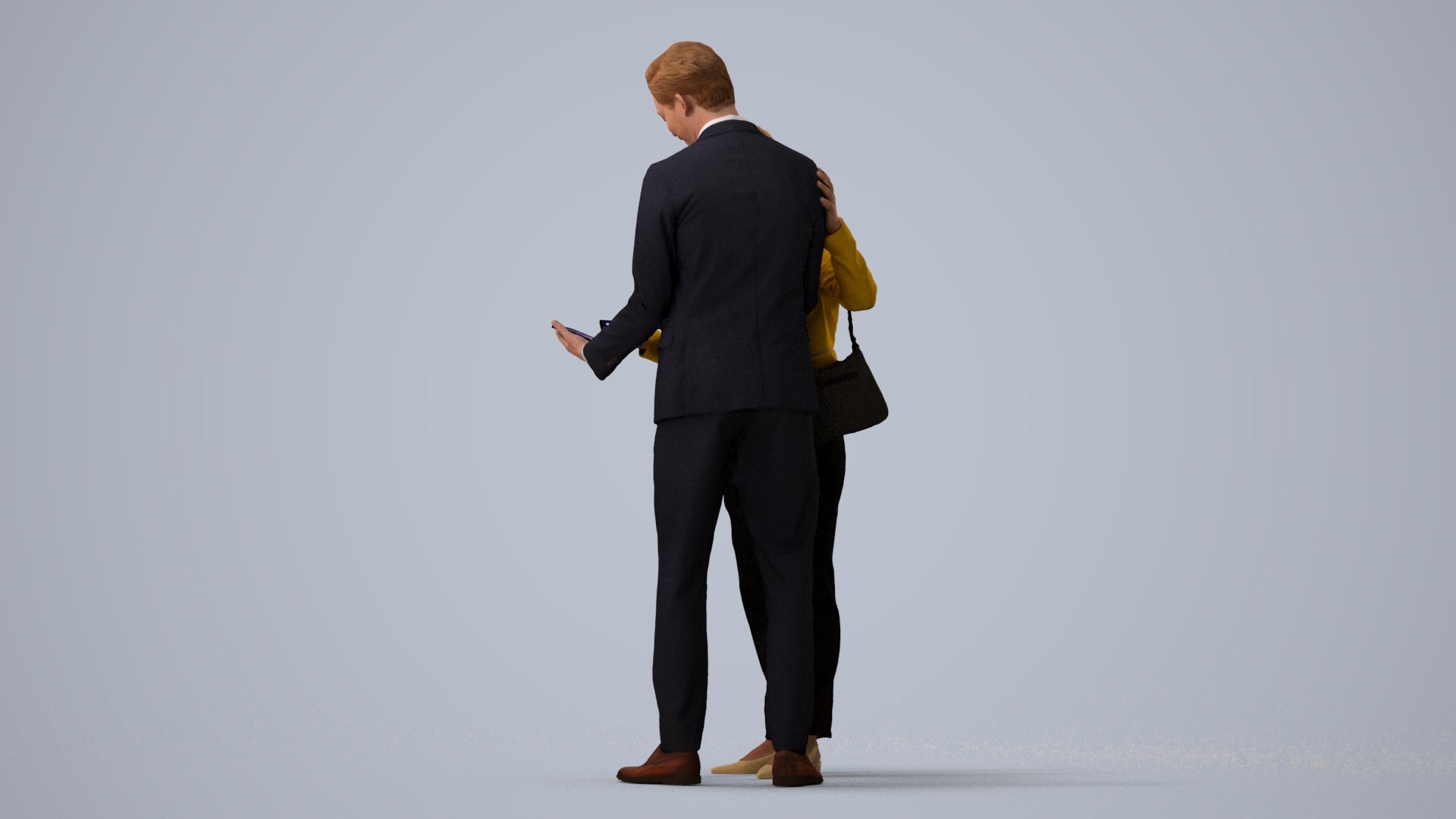 3D human model woman business, photogrammetry scanned person for archviz, three-quarter view render