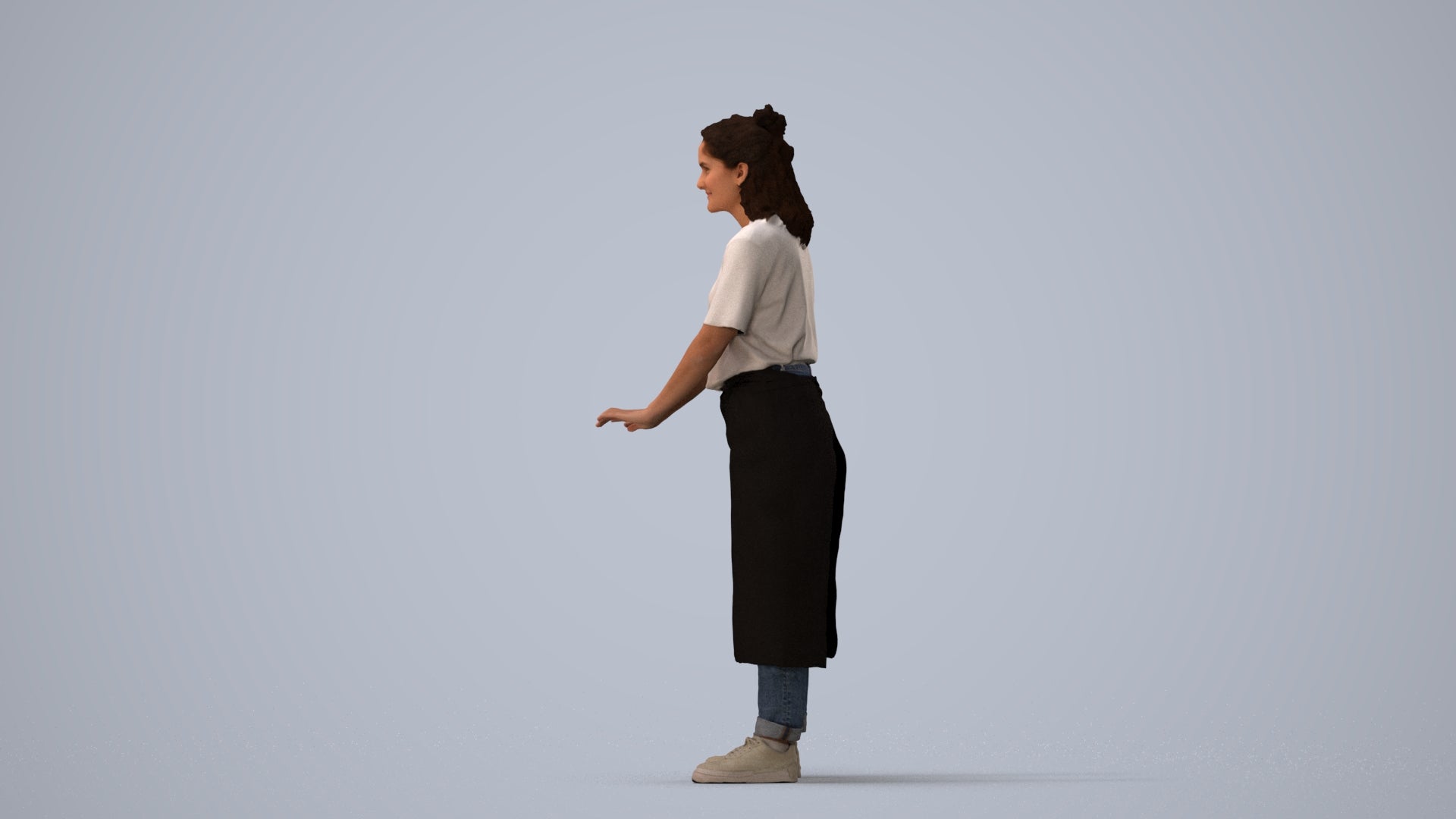 scanned 3D woman hospitality, photogrammetry people for Enscape and V-Ray, three-quarter view render