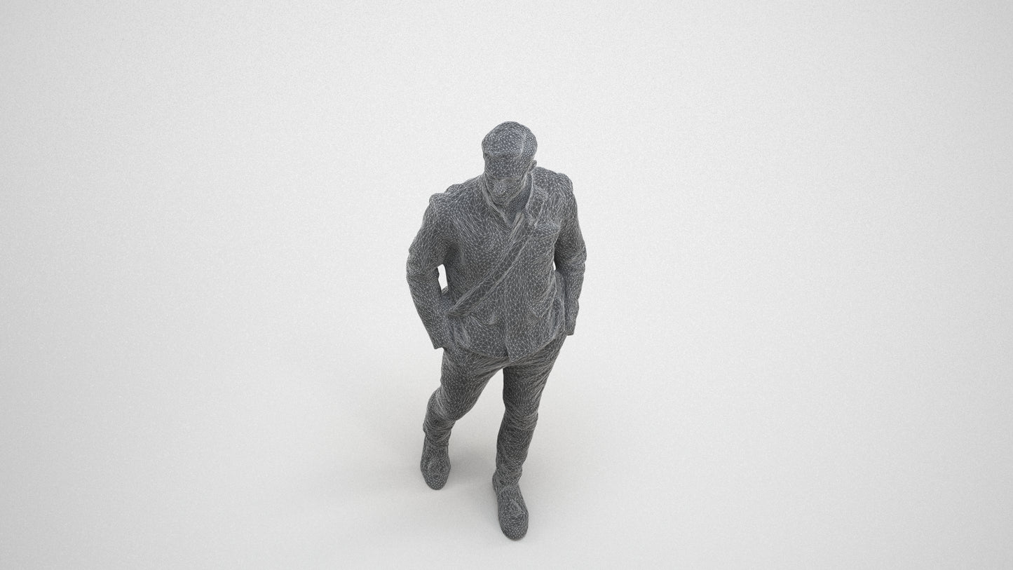 3D people model man casual walking, scanned human for 3ds Max rendering, wireframe three-quarter view