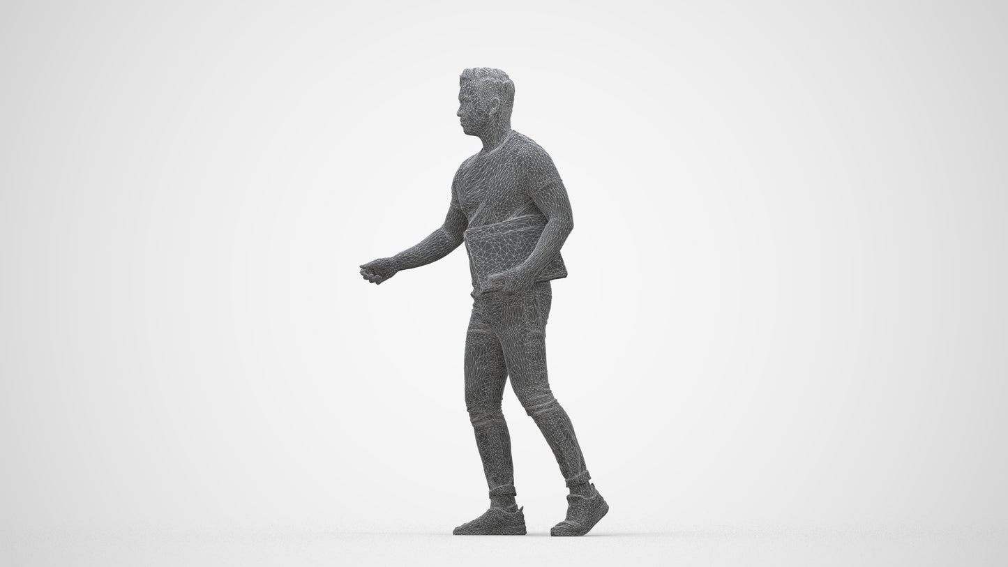 realistic 3D people man casual door, render-ready for V-Ray and Corona, FBX OBJ, wireframe back view