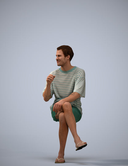 realistic 3D man casual sitting, scanned archviz people for Blender and 3ds Max