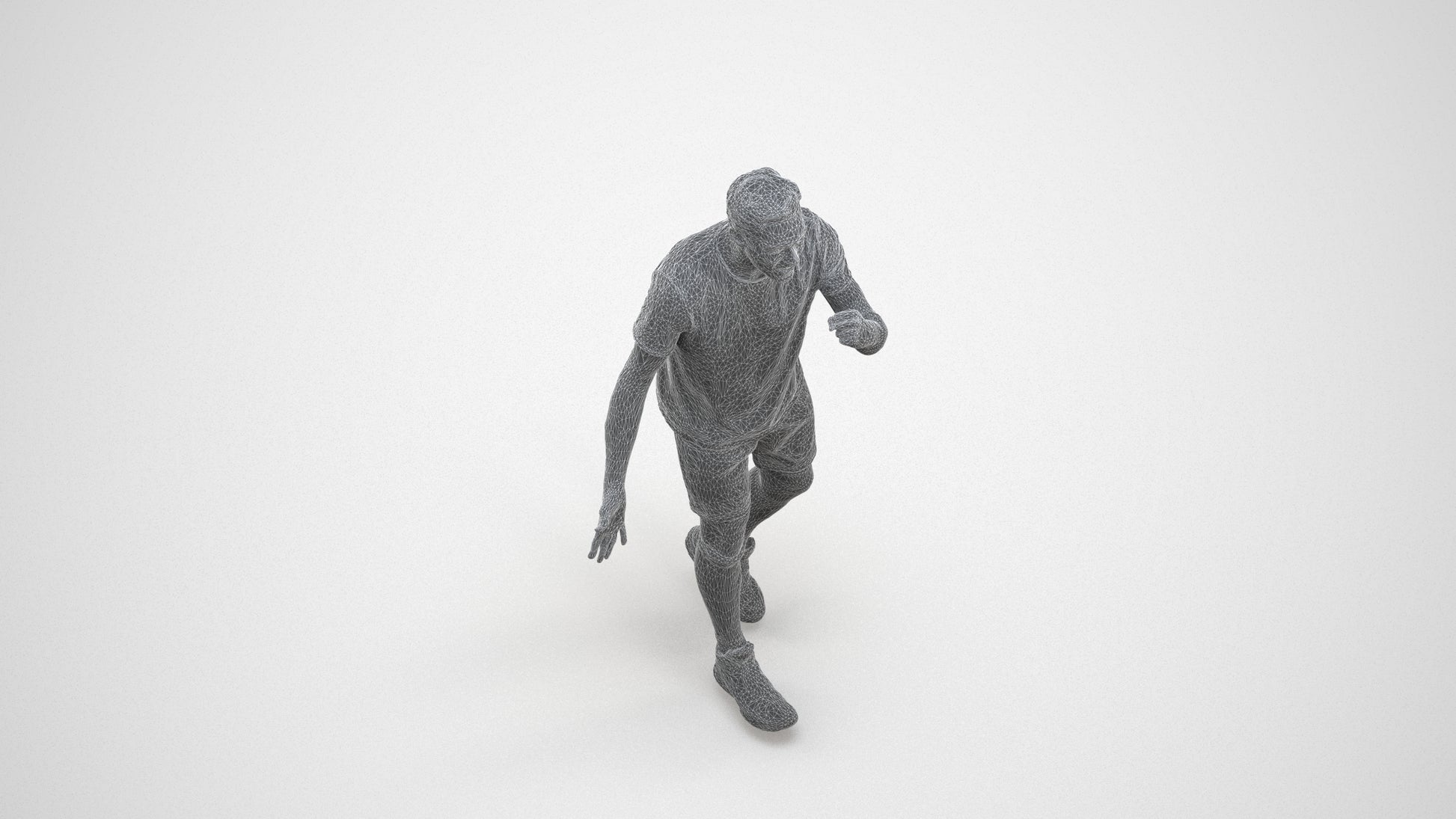 3D human model man sport, photogrammetry scanned person for archviz, wireframe three-quarter view