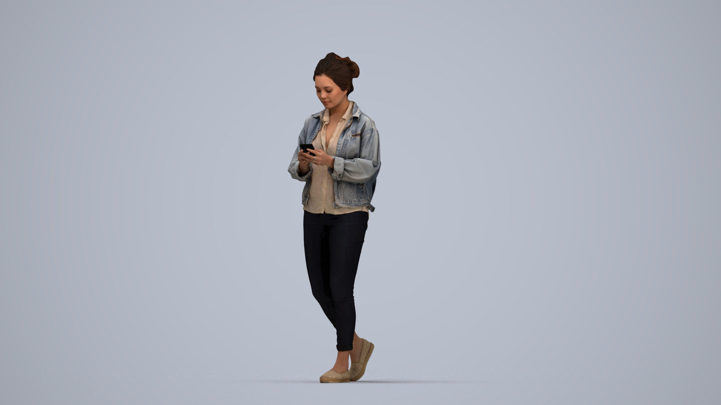 realistic 3D people woman walking, render-ready for V-Ray and Corona, FBX OBJ, top-down view render