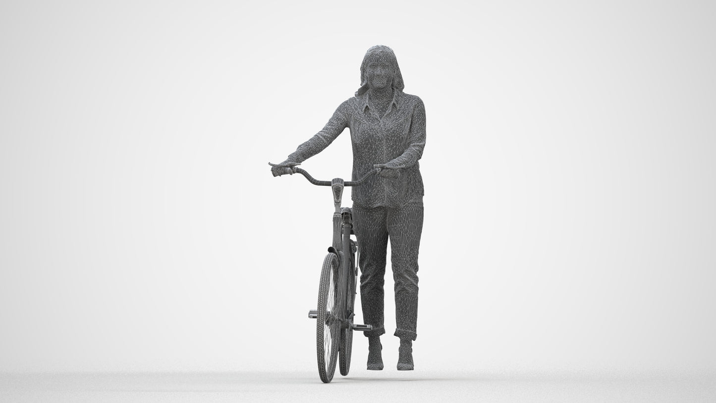 realistic 3D woman casual shopping, scanned archviz people for Blender and 3ds Max, wireframe back view