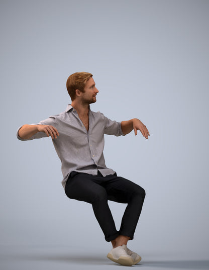 realistic 3D man casual sitting, scanned archviz people for Blender and 3ds Max