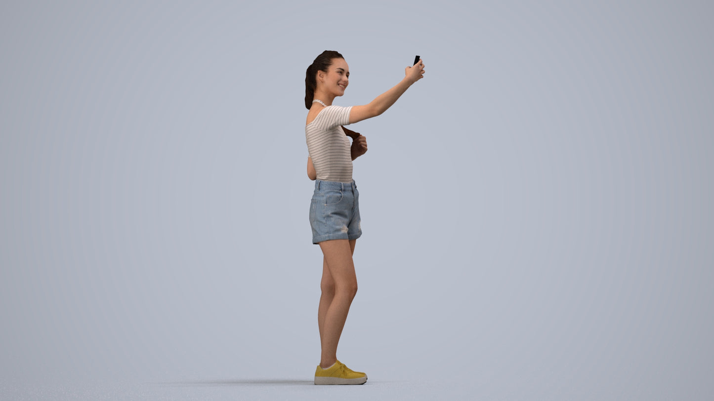 photogrammetry 3D woman casual standing, realistic human model archviz FBX, side view render